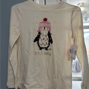 Penguin Print Kids Long Sleeve Shirt - Cream